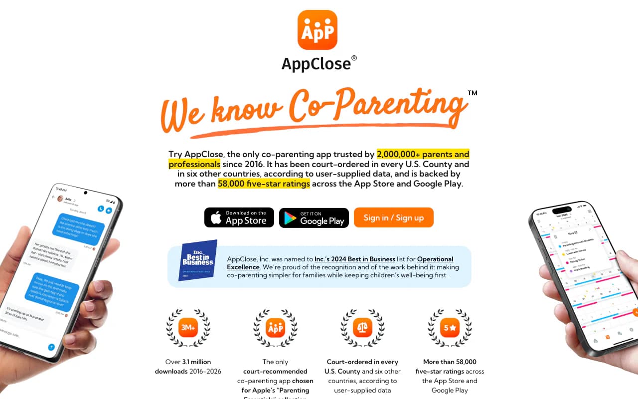 The AppClose homepage