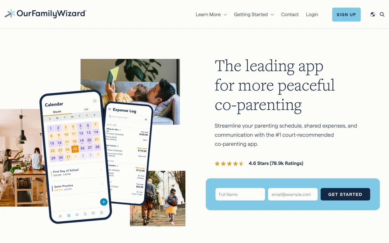 The OurFamilyWizard homepage