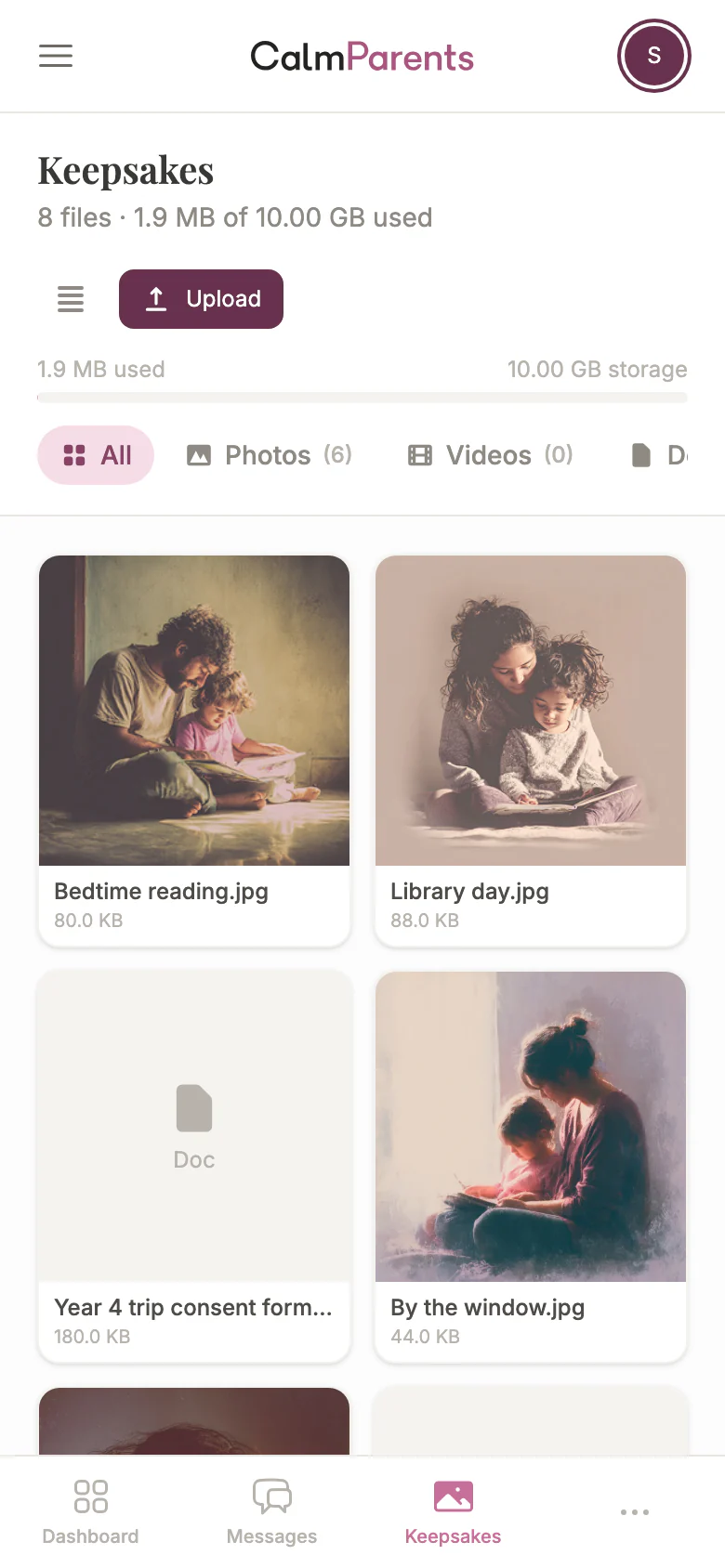 Keepsakes on a phone: family photos and school documents shared between co-parents